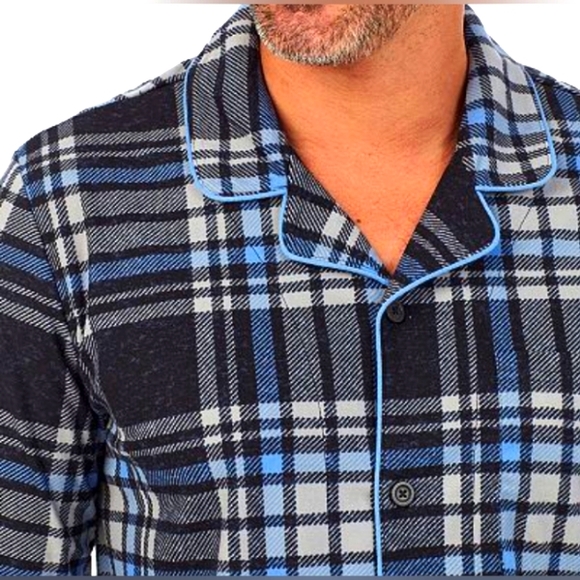 Men's Cuddl Duds Cozy Lodge Notch Collar Top & Bottoms Pajama Set - Navy Plaid - Picture 4 of 9